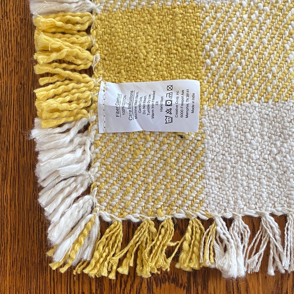 Yellow and White Checkered Fringe Rug - Picture 7 of 9
